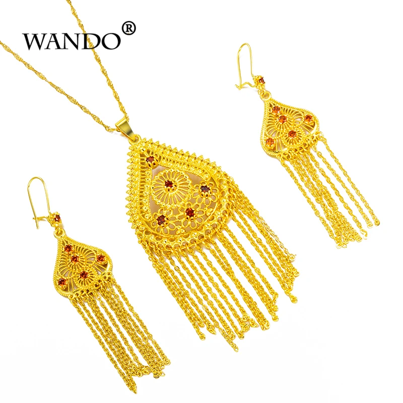 WANDO 24 K золотого цвета комплект эфиопских украшений ожерелье/серьги/кулон/средний