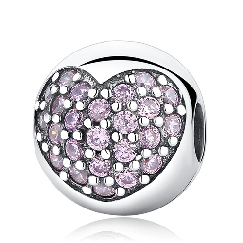 Pink Heart Аутентичные 925 пробы серебряные хрустальные бусины подвески цветок клип безопасности пробка бусины прозрачный CZ Подходит для оригинальных браслетов Pandora - Цвет: Pink Heart