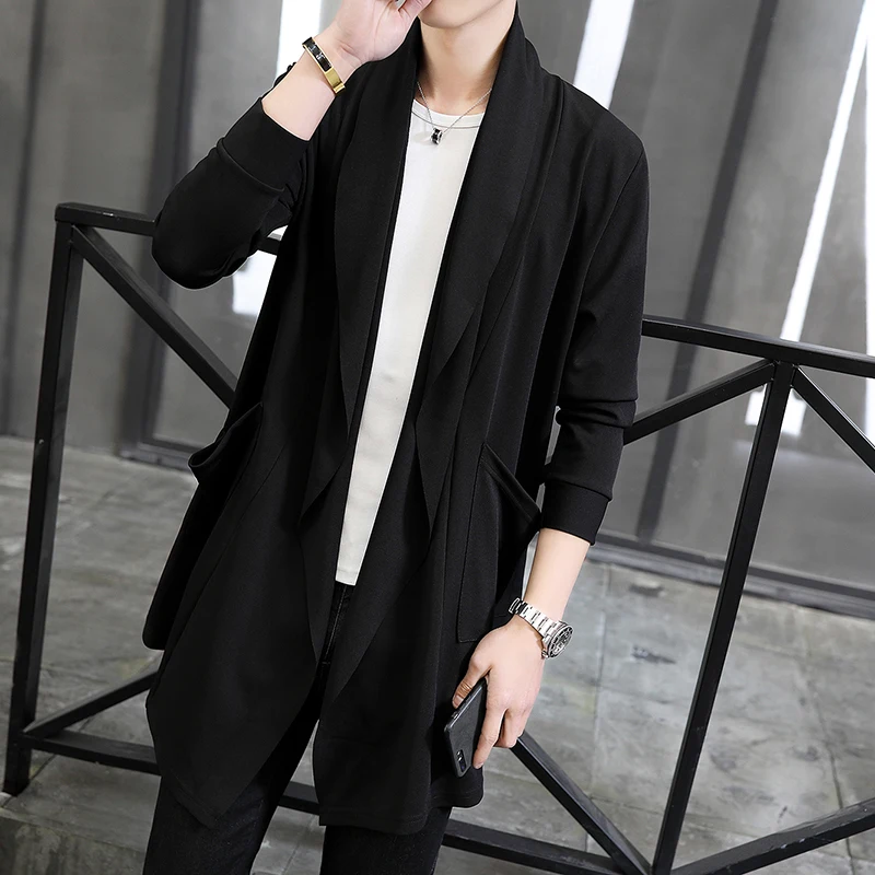 Тренчкот мужской с капюшоном модная Длинная накидка в Корейском стиле