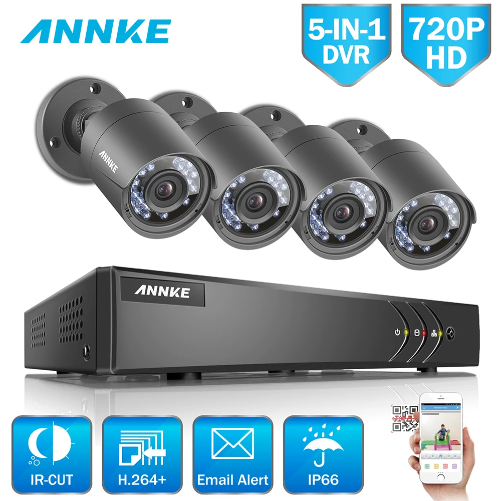 ANNKE 720 P 8CH 5в1 HD TVI камера безопасности системы 1080N DVR видео рекордер 4 шт. 1280TVL