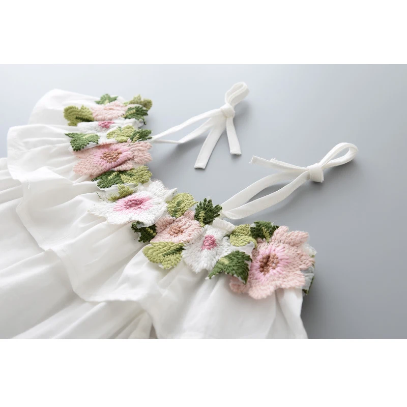 Girls Clothing Dresses 2018 Kids Clothes Summer New Fashion Sweet Cotton Collar Embroidery Flower Harness Dress | Детская одежда и