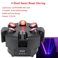 2022 new arrival led 6 head smart beam moving rgbw 1738ch dmx stage lights dj led moving head beam light