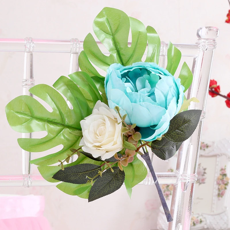Ручной работы Искусственный Свадебный букет стул задний цветок с лентой
