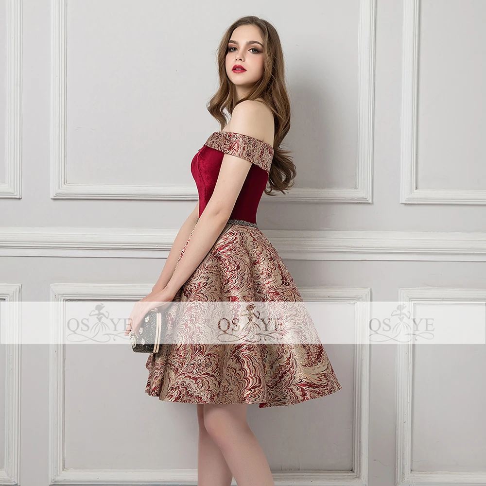 QSYYE 2018 Новые Короткие Выпускные платья Robe de Soiree с 3D принтом открытыми плечами