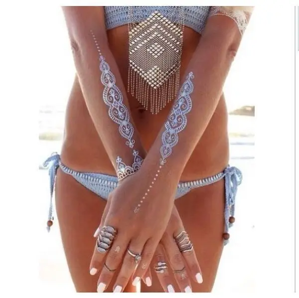 Горячие Временные Татуировки золотые татуировки флэш-татуировки металлические