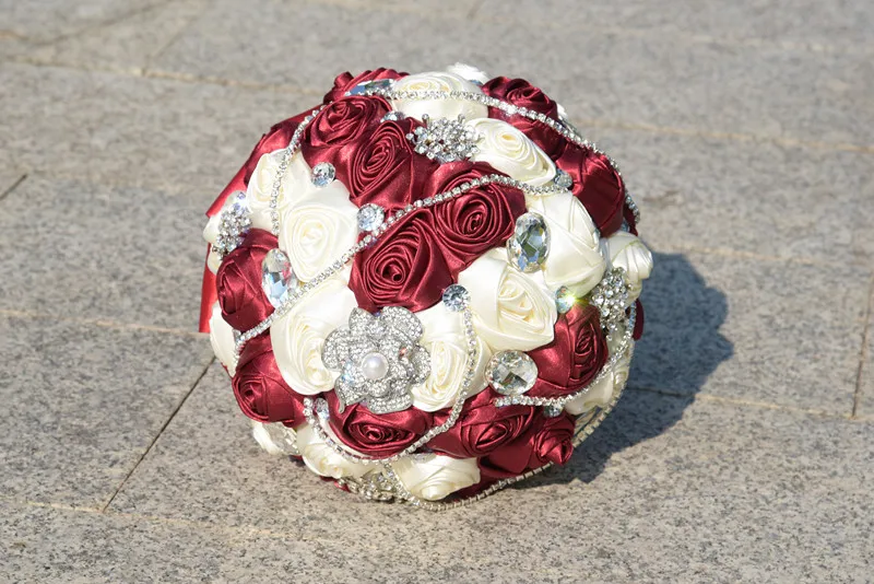 Burgundy Style Kyunovia 6 стилей кристалл бордовый Свадебный букет De Mariee атласные Свадебные цветы Свадебные букеты Великолепный Букет De Noiva FE30 - Цвет: Burgundy Style