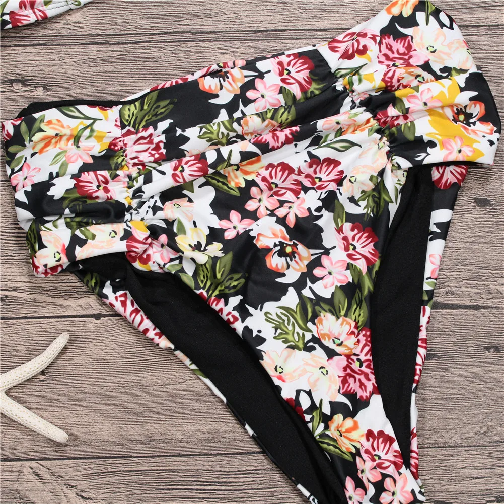 2018 Sexy Print High Waist Swimsuit Women Bikini Push Up Swimwear Vintage Retro Bandage Set Beach Bathing Suits |