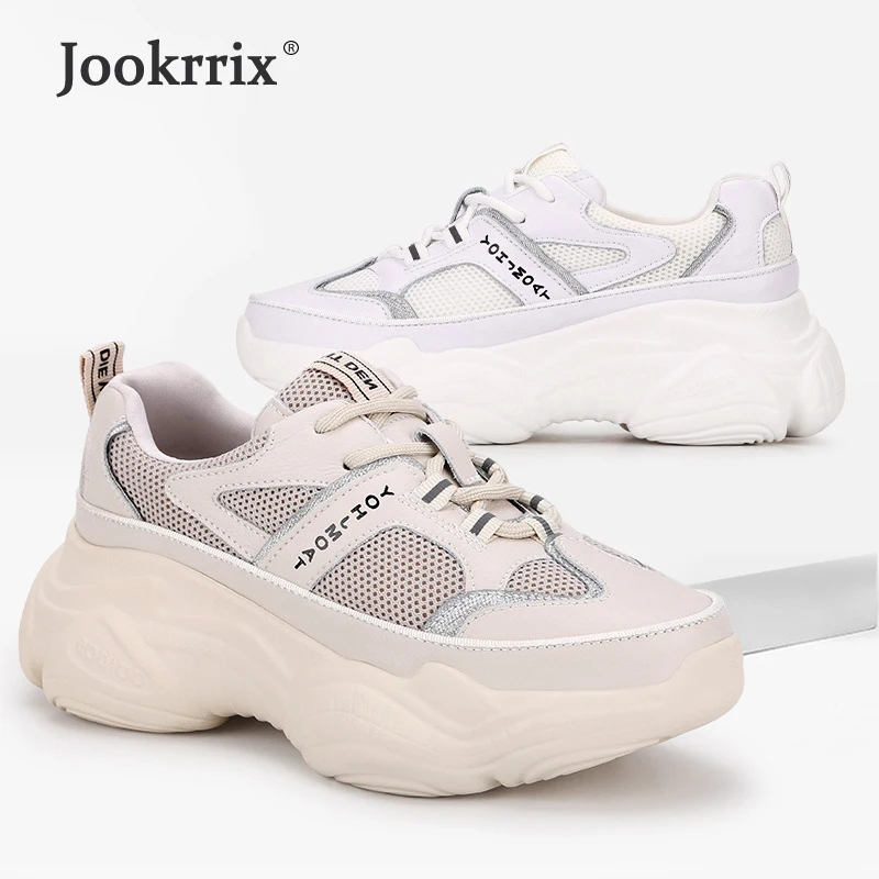 Jookrrix 2019 Shoes Women Sneakers Platform zapatos de mujer Ladies White footware Genuine Leather chaussures femme Patchwork | Обувь