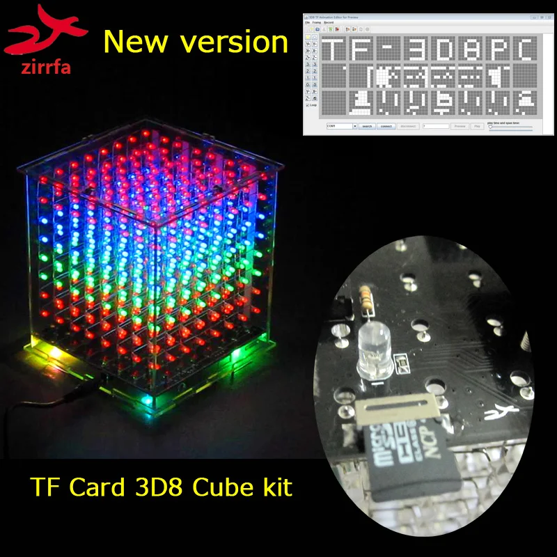 

3D 8S 8x8x8 mini multicolor light cubeeds kit with TF card led electronic diy kit,led display