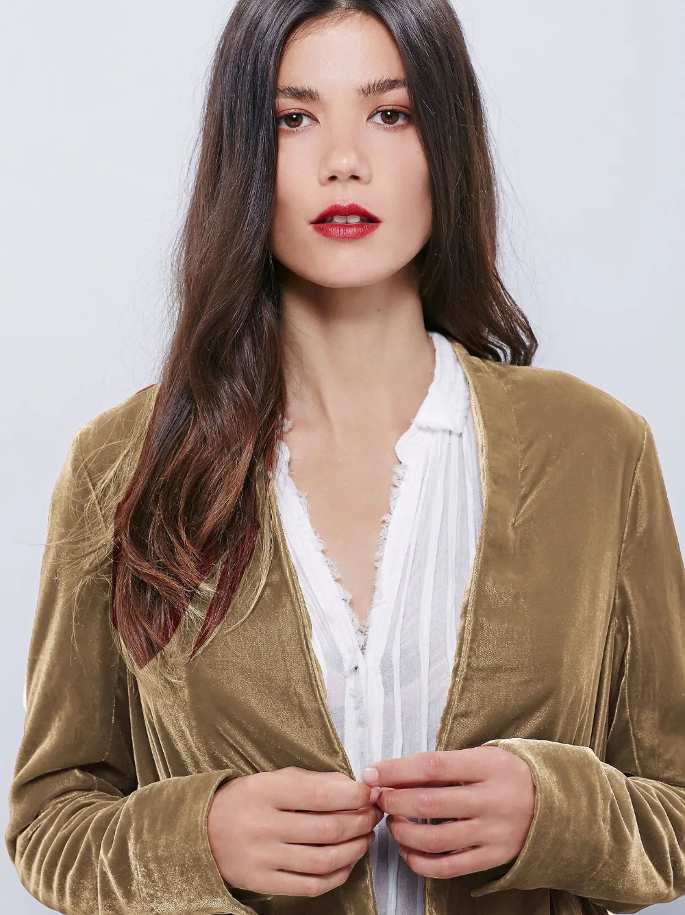 

2021 hot free shipping elegant velvet jackets Chiffon ruffles people popular long windbreaker winter coats fashion trench coats