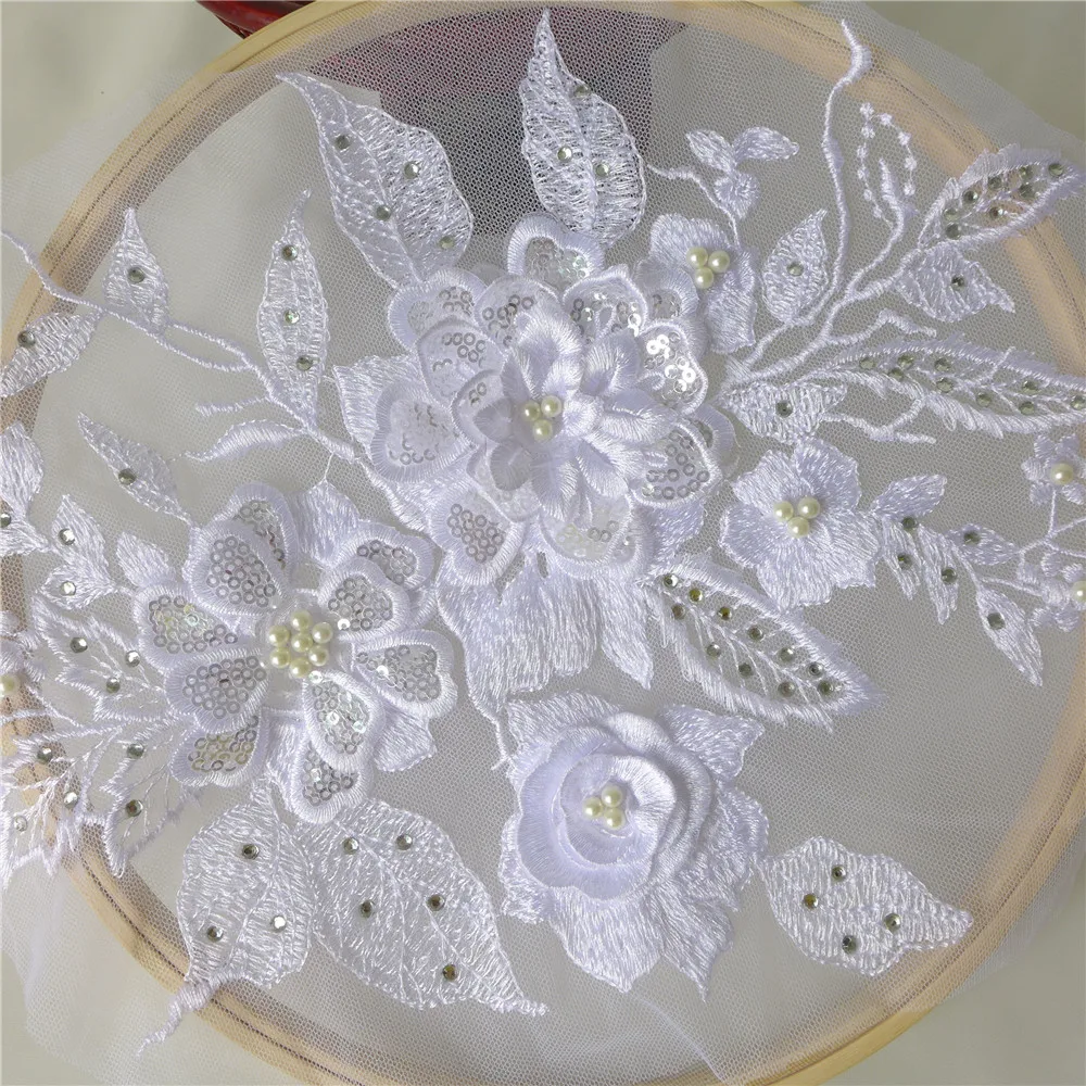 Кружевная аппликация с бусинами и блестками 1 пара изысканные вышитые 3D