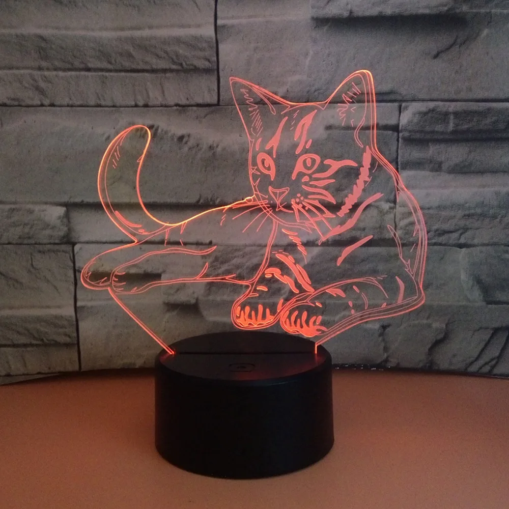 7 цветов USB Спальня домашний декор с милым рисунком кота 3D Ночной светильник