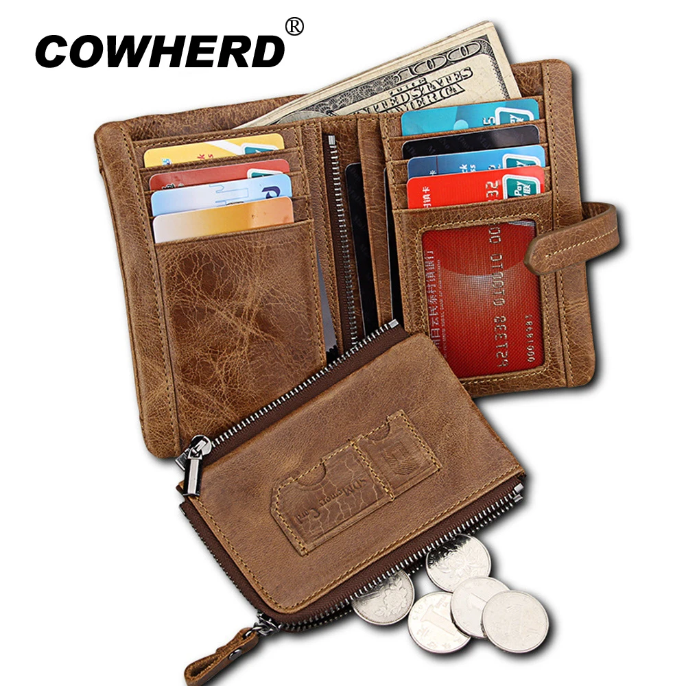 Мужской кошелек из коровьей кожи COWHERD модный с карманом для монет
