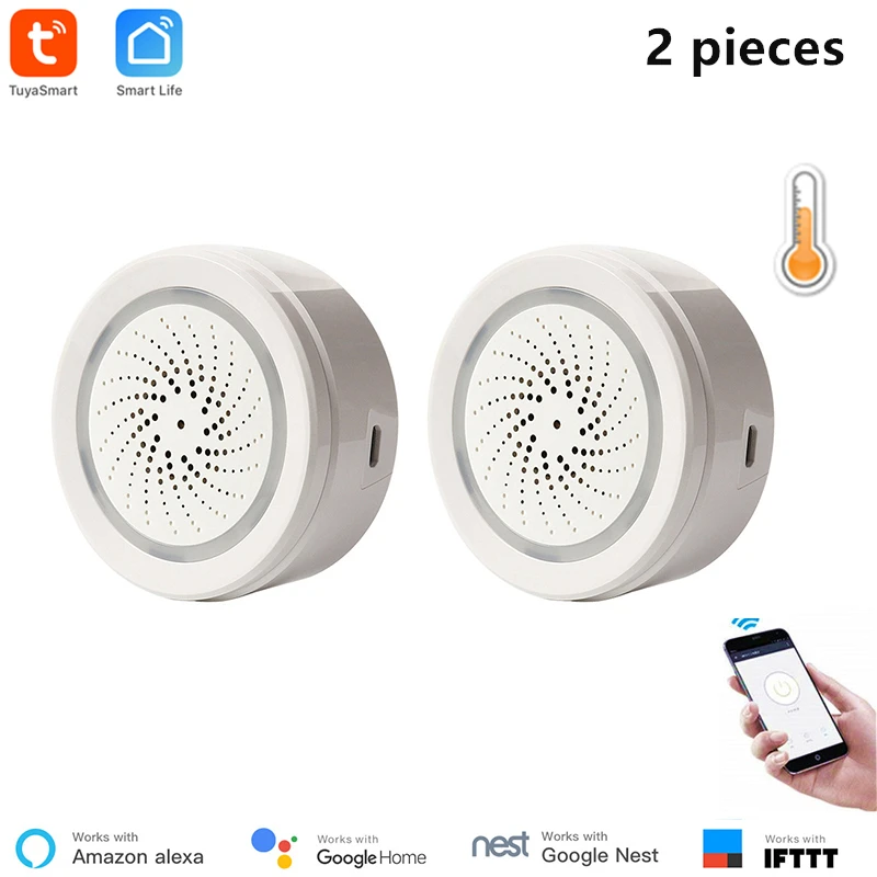 2 piece Alexa Совместимость WiFi сирена с датчиком температуры и влажности IFTTT Поддержка Smart Life дистанционное управление Домашняя безопасность - Комплект: 2 piece