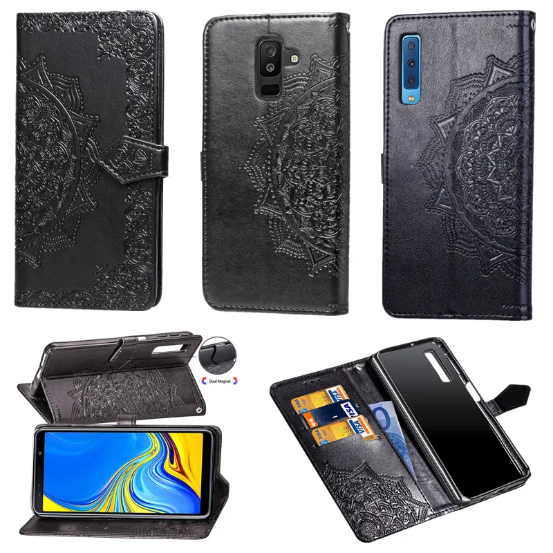 Кожаный чехол кошелек с откидной крышкой Мандала для Samsung Galaxy A7 2018 A750F A70 A50 A6 Plus J2