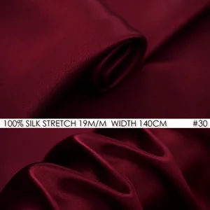 SILK STRETCH SATIN 140cm width 19momme/Pure Silk Stretch Fabric Fashion Fabric Wedding Dress Silk Dress Fabric NO30Dark Wine Red