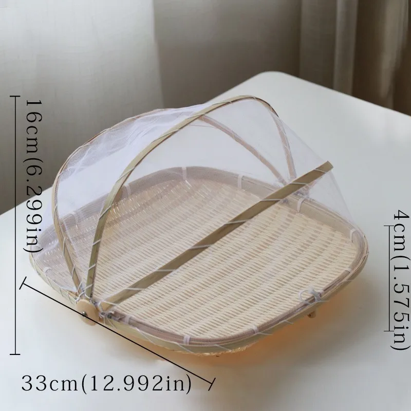 square33cm Бамбуковая плетеная корзина ручной работы с защитой от насекомых, Пылезащитная Корзина для пикника, фруктовый поднос, пищевые блюда для хлеба, крышка с марлевым окошком - Цвет: square33cm