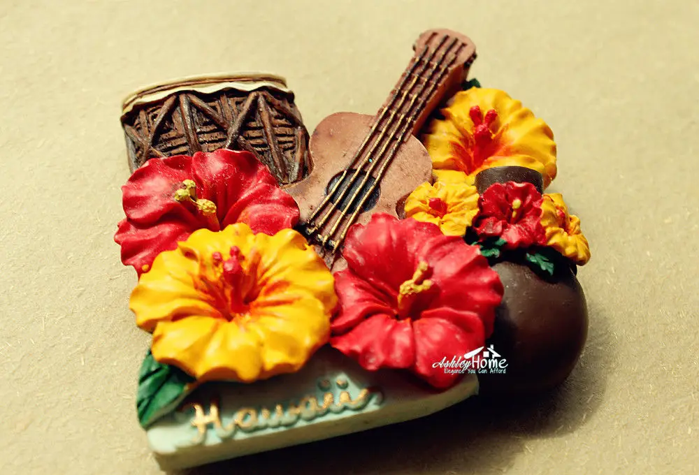 Гавайи США гибискуса цветы Гавайские ручная роспись 3D смолы сувенир холодильник