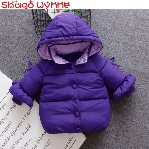 Фиолетовый Зимняя одежда для маленьких девочек с рукавами-фонариками; хлопковая пуховая одежда с капюшоном; плотная теплая зимняя верхняя одежда; пальто для малышей; детские парки принцессы; casaco - Цвет: Фиолетовый