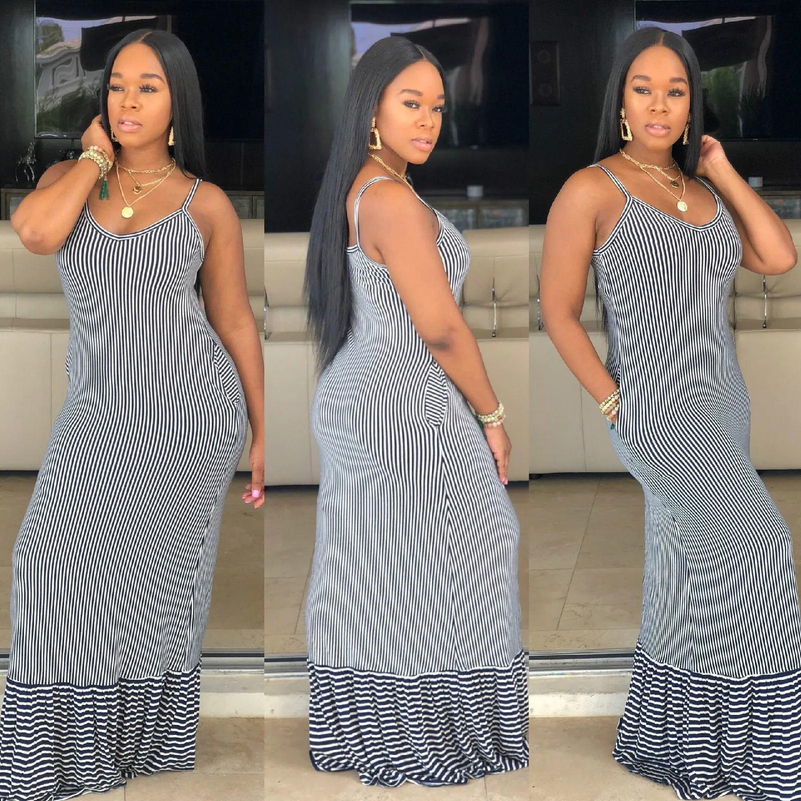 

Black White Striped Summer Dress 2019 Women Spaghetti Strap Sleeveless Bohemian Sundress Summer Deep O Neck Backless Robe Femme