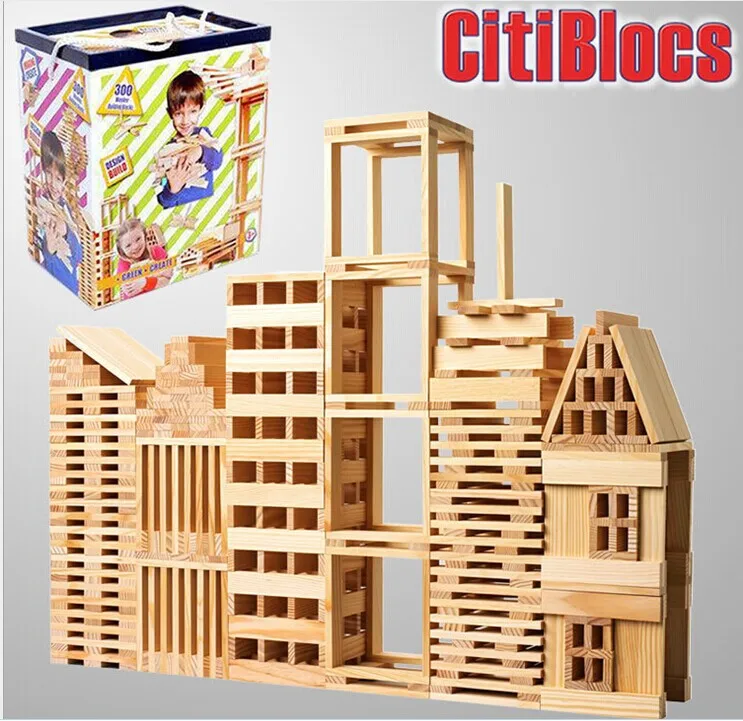 Экспорт оригинального CITIBLOCS300 шт Деревянный Цвет стек башня строительные блоки