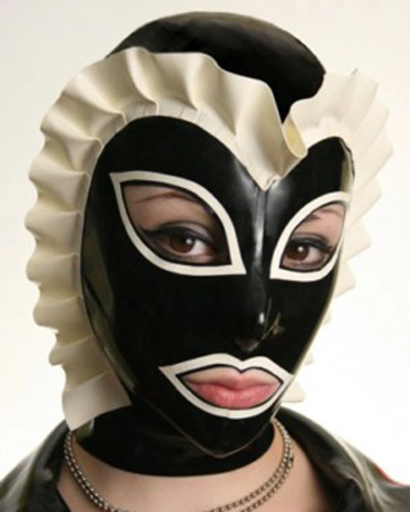 

Unisex Sexy Latex Rubber Hoods Spliced Mask With Lace Wigs Plus Size Hot Sale Customize service