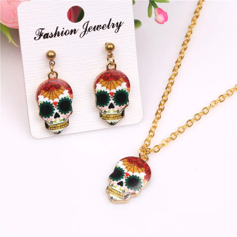 Калавера сладко-сладкие причудливые серьги с черепом ожерелье праздновать