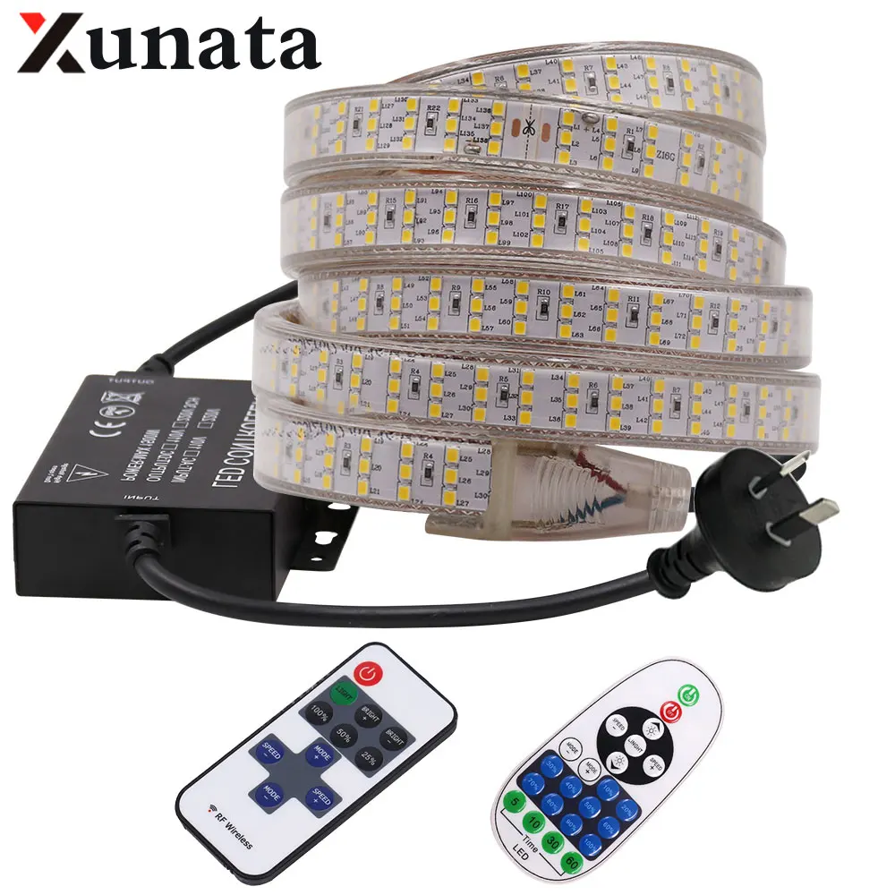

LED Strip Light AC220V Three Rows SMD 2835 276leds/m Flexible IP67 Waterproof Ribbon Tape With 11Key/23Key Single Color Dimmer