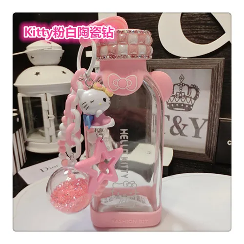 350 мл мультяшная кристальная бутылка для воды hello kitty с бриллиантами, детская Квадратная бутылка для воды против борьбы, стеклянная плоская чашка для воды Jingle Cat