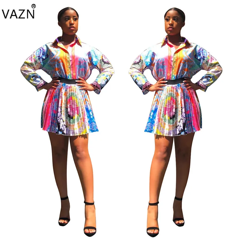 set VAZN, новинка, сексуальная маленькая девочка, модная, много цветов, длинный рукав, короткий топ, плиссированные мини юбки, нарукавники, Женский комплект из 2 предметов, YC1828-3 - Цвет: set