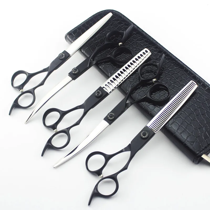 6 kit professional Japan 7 '' black handle pet dog grooming hair scissors cutting shears thinning barber hairdressing scissors