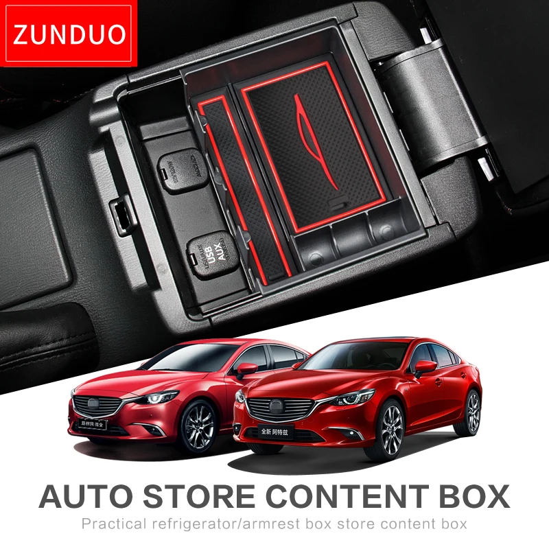 ZUNDUO Car Armrest Box storage box For MAZDA 3 mazda5 AXELA ATENZA 2015-2017 Stowing Tidying RED ABS+PVC | Автомобили и мотоциклы