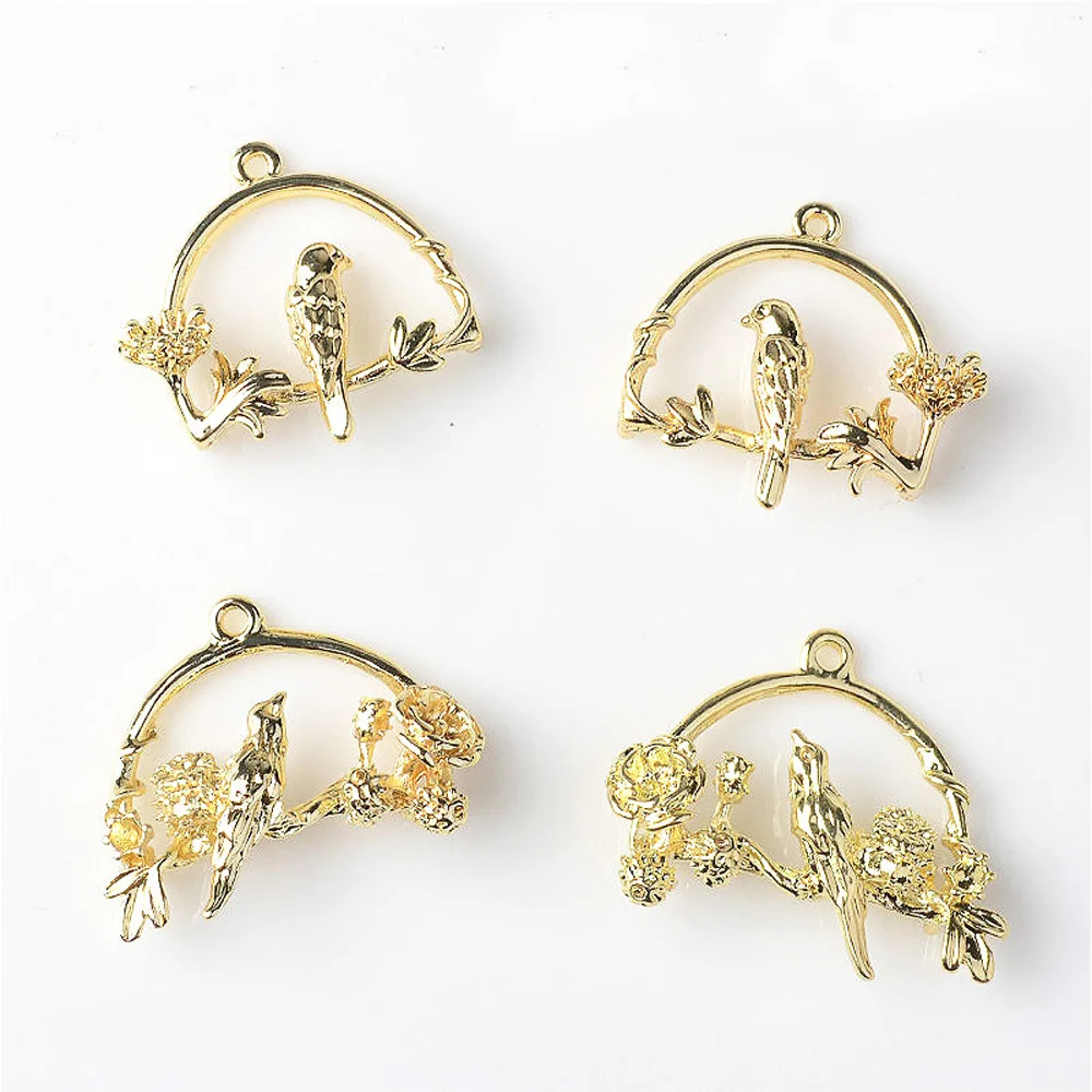 

4 pcs/lot New Gold Alloy Bird Pendant Button Left and Right Symmetrical Hair Accessories Earrings Alloy Jewelry Accessories