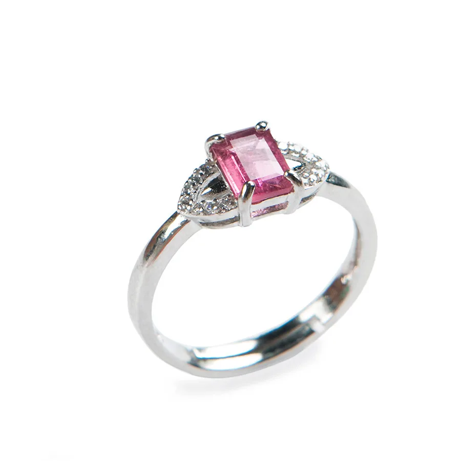 

Adjustable Unique Natural Genuine Pink Tourmaline Quartz Crystal Party Wedding Rings Women Jewelry Ring