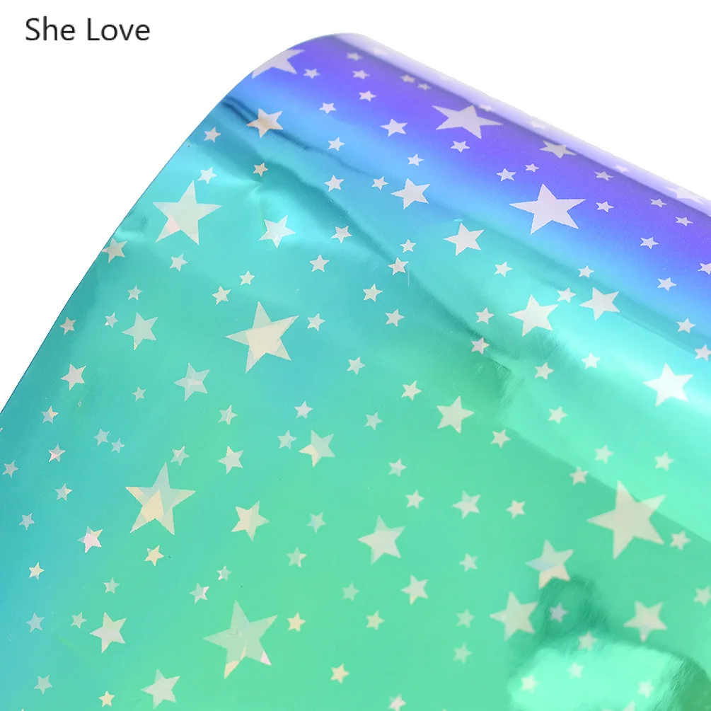 Iridescent blue She Love A4 голографическая Переливающаяся звезда напечатанная ткань искусственная Синтетическая кожа кожаная ткань Diy луки изделия для одежды - Цвет: Iridescent blue
