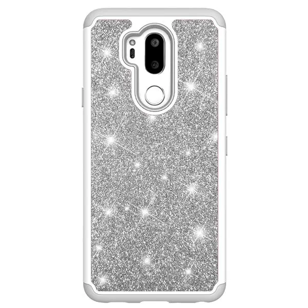 Розовый золотой чехол для телефона s для LG G7 чехол thinq для LG G7 Блестящий со стразами и пайетками силиконовый ПК 2 в 1 двухслойный чехол Fundas - Цвет: Серебристый