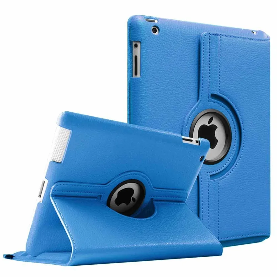 sky blue Для ipad 2, 3, 4 чехол для планшета, вращающийся на 360 градусов, из искусственной кожи, подставка, флип-чехол, защитный чехол для экрана для ipad 3, умный чехол+ пленка+ ручка - Цвет: sky blue