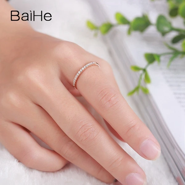 BAIHE Твердые 10 к розовое золото(AU417) SI/H Круглый полный огранки натуральные Алмазы обручальные свадебные ювелирные изделия модный подарок кольцо