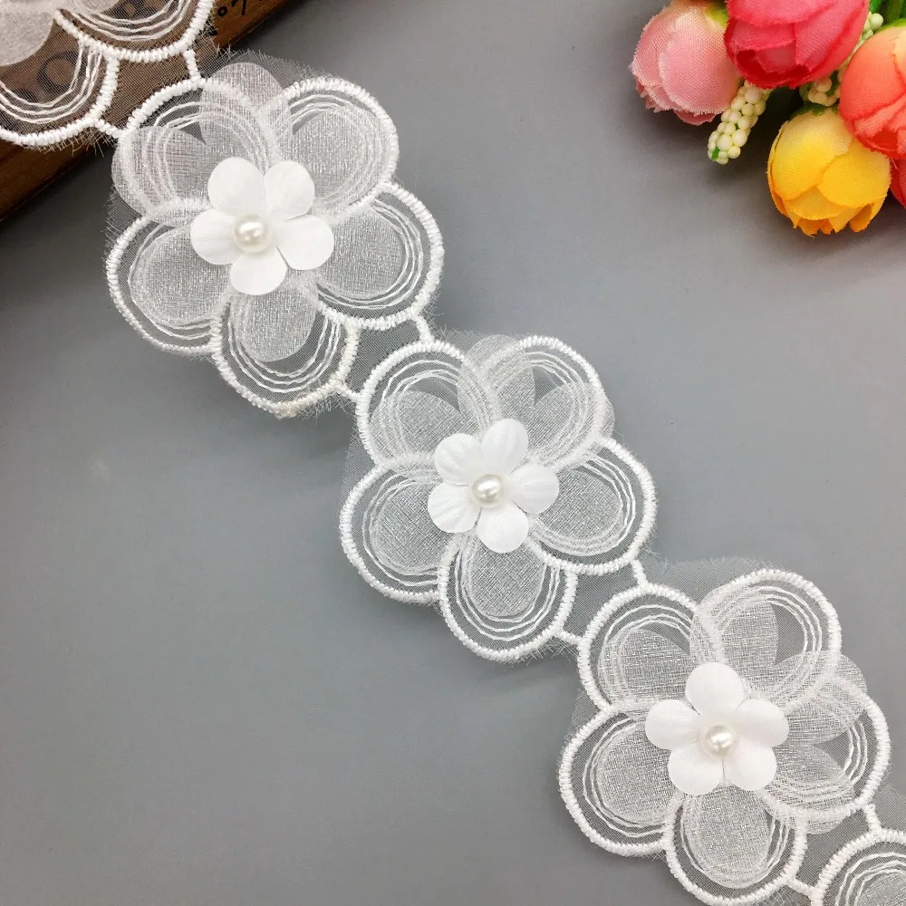 

50X винтажная цветок сливы жемчужная аппликация с кружевной отделкой отделка Лента тюль вышитое свадебное платье вуаль шитье ремесло