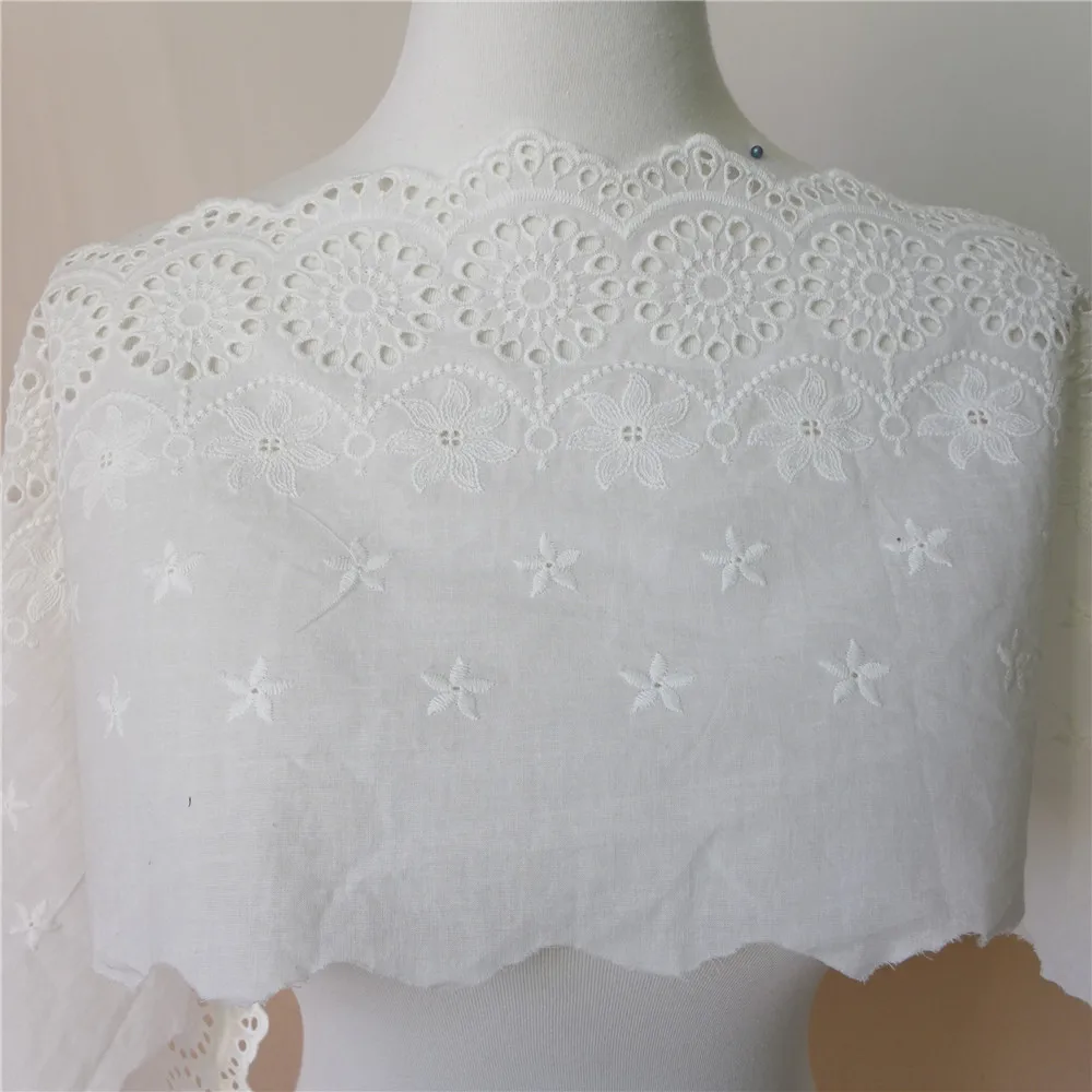 

3 Yards Length 23cm Wide Off-whiteEmbroidery Cotton Lace Fabrics Floral Print DIY Sewing Craft Home Party Decoration Eyelet Lace