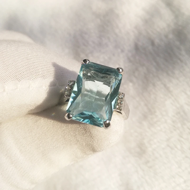 

Cuteeco Big Blue Glass Stone Silver Color Rings For Women Fashion Jewelry Wedding Engagement Rings For Women Jewelry