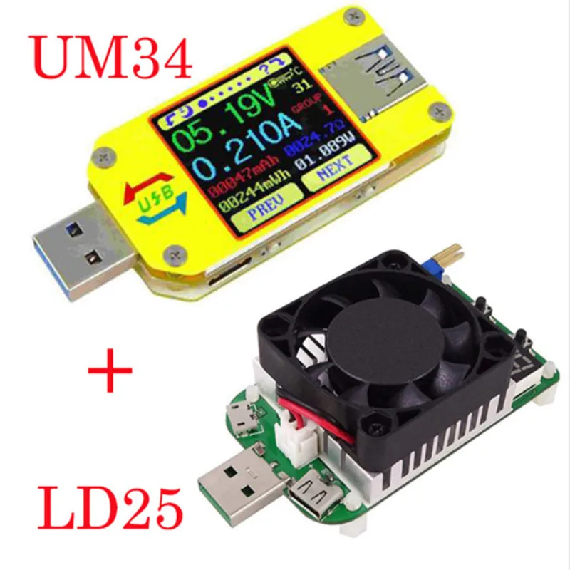 Yellow mono display UM34 UM34C для приложения USB 3,0 тип-c Вольтметр постоянного тока Амперметр Измерение напряжения тестер сопротивления кабеля измеритель тока, для батареи заряда - Цвет: Yellow mono display