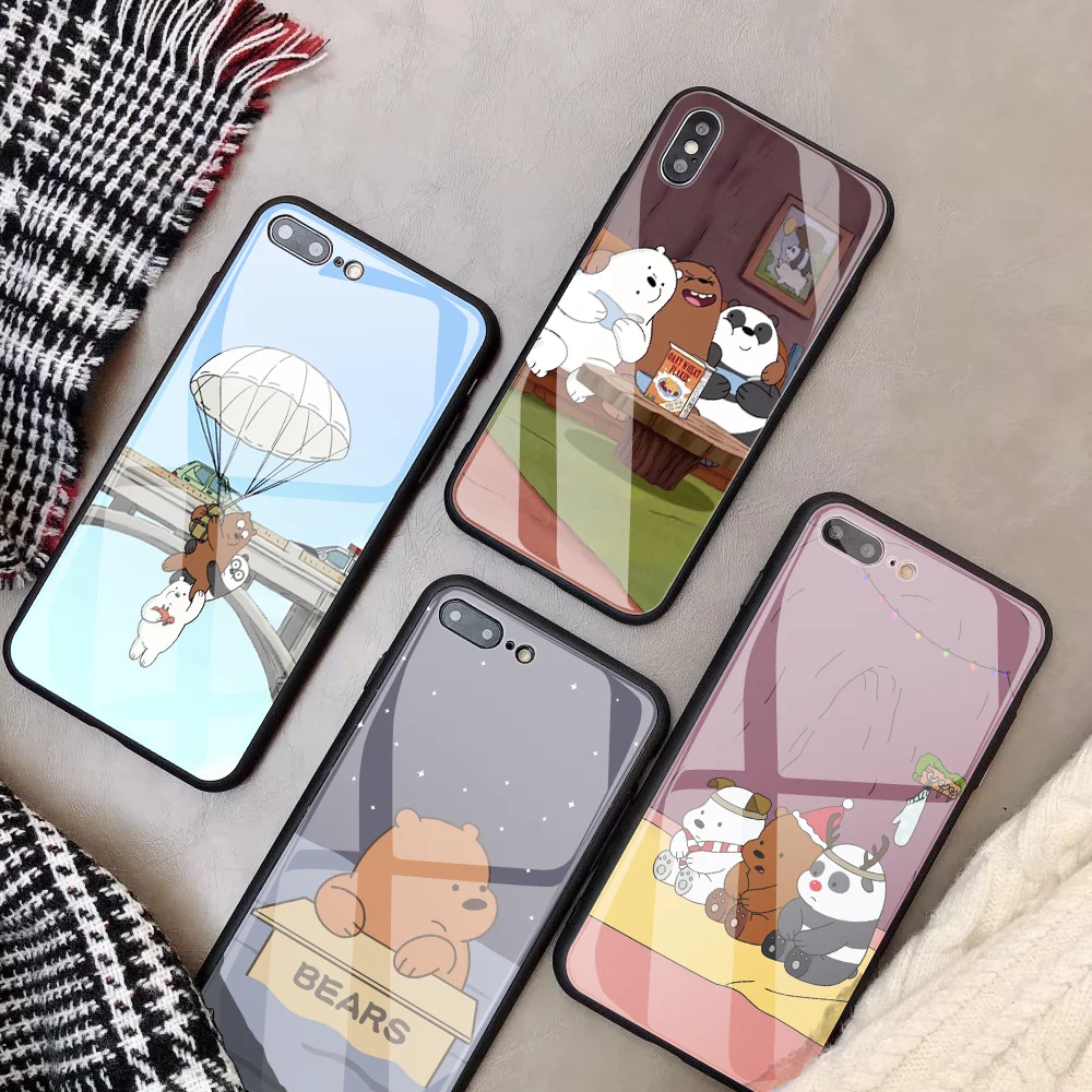 Заказной чехол из закаленного стекла для телефона для iphone 11 Pro XS MAX XR 5 5S SE чехол Мы Голые Медведи DIY чехол для iphone 8X7 Plus 6s capa