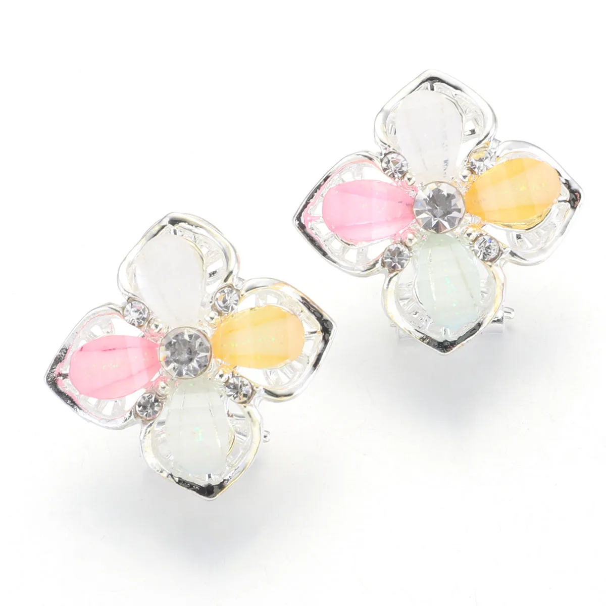 Fresh Four-leaf Clover Earring Women White Crystal Jewelry Silver Alloy Ear Stud Wedding Engagement Earrings Christmas Gifts | Украшения и