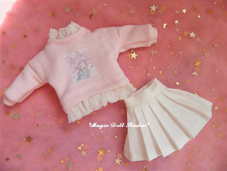 [MG600] 2019 Бесплатная доставка Одежда для кукол Neoblythe # розовый свитер и белая юбка