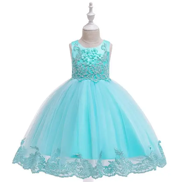 L5097-Sky bLUE Бальное платье, белое платье с цветочным узором для девочек на свадьбу, Кружевное платье-пачка принцессы с аппликацией, торжественные платья в - Цвет: L5097-Sky bLUE