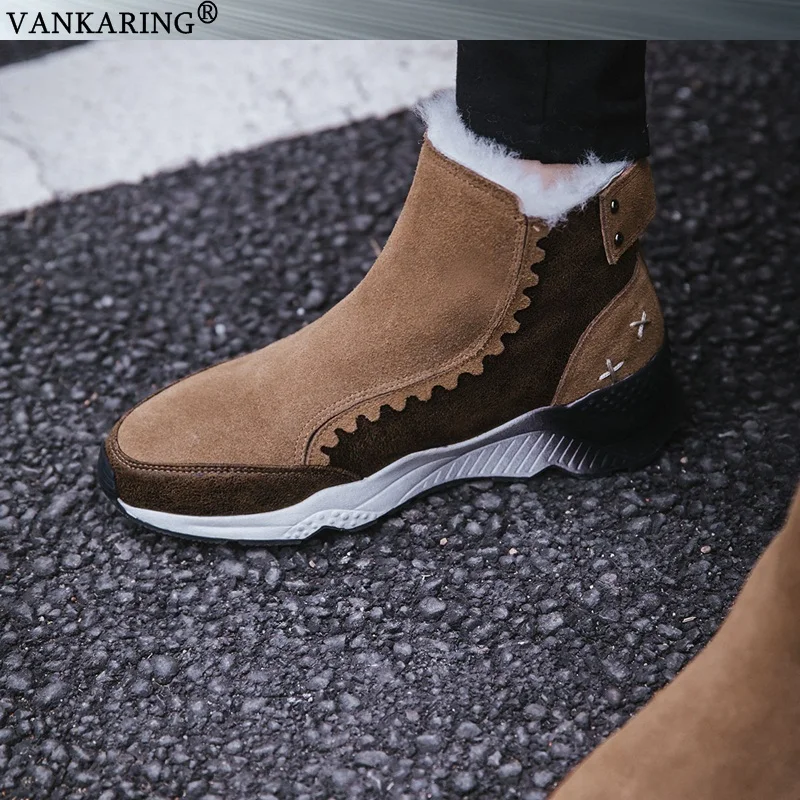 Vankering/теплая зимняя обувь размера плюс; женские теплые зимние ботильоны из натуральной кожи на меху; женские зимние ботинки черного цвета на плоской платформе