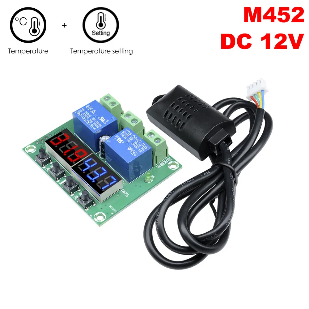 M452 Green 12 В 110 В 220 В цифровой регулятор температуры и влажности, измеритель внутреннего и наружного отопления, термостат, гигрометр, термометр - Цвет: M452 Green