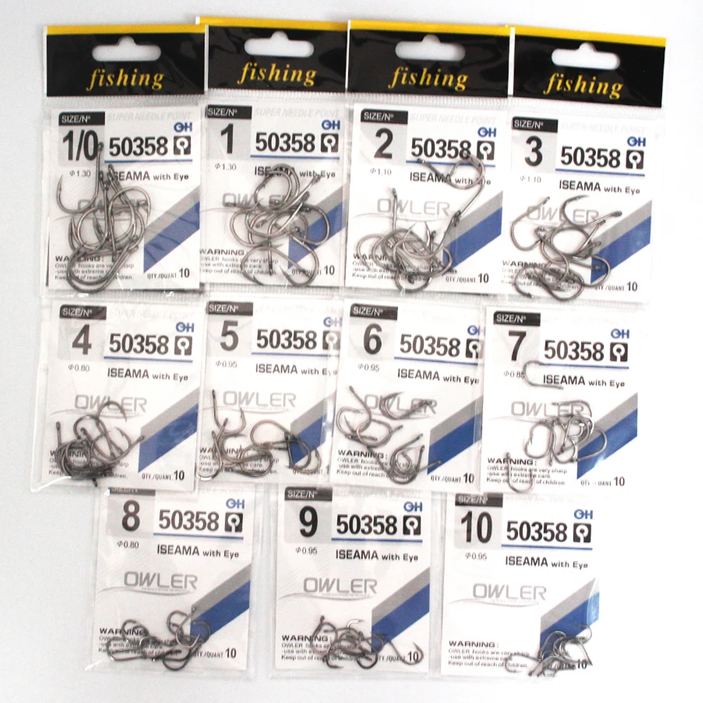 

10pcs/lot ISEAMA With Eye 50358 1/0#-10# High Carbon ISE Fishing Hook Carp Catfish Anzol Peche Japan Tackle Fishing hook