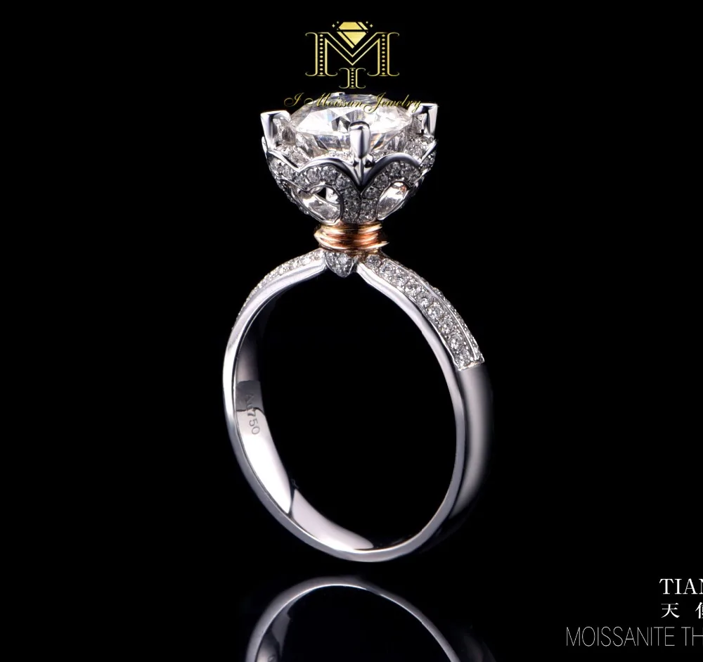 IMOISSAN Solid 18K White Gold Moissanite Vintage Ring 1.5CT Engagement Test Positive Moissanites Wedding Jewelry For Women | Украшения и